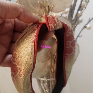 Elegant Gold and Coral Brocade Knot Headband